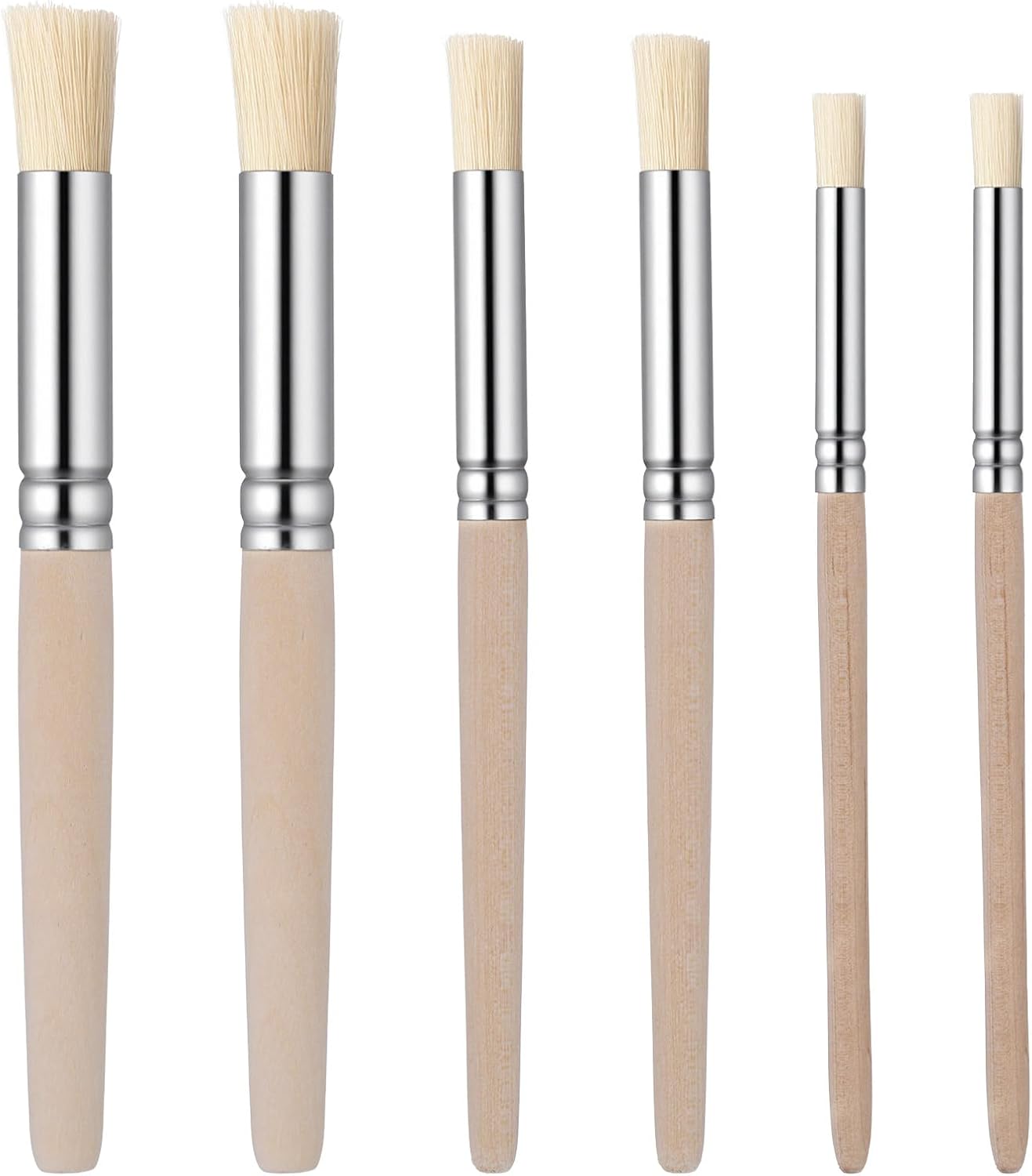 6Pcs Wooden Stencil Brushes, Natural Bristle Paint Brushes Set 3 Sizes Wood Paint Template Brush for Stencil Painting Acrylic Oil Watercolor DIY Art Crafts
