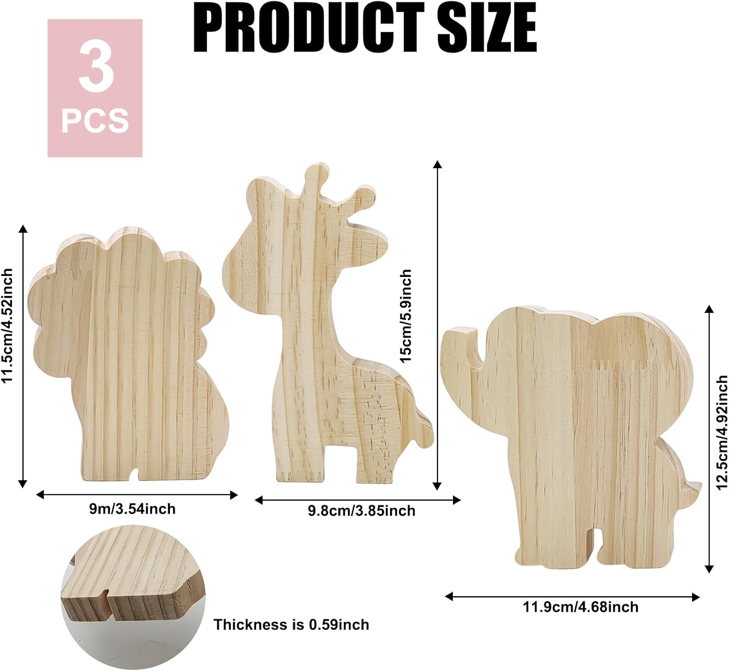 3 Pcs Wooden Blank Cutouts Unfinished Thick Shaped Table Wooden Signs Wood Blocks to Paint for DIY Crafts Holiday Home Tiered Tray Party Decorations Gift Making (Animal)