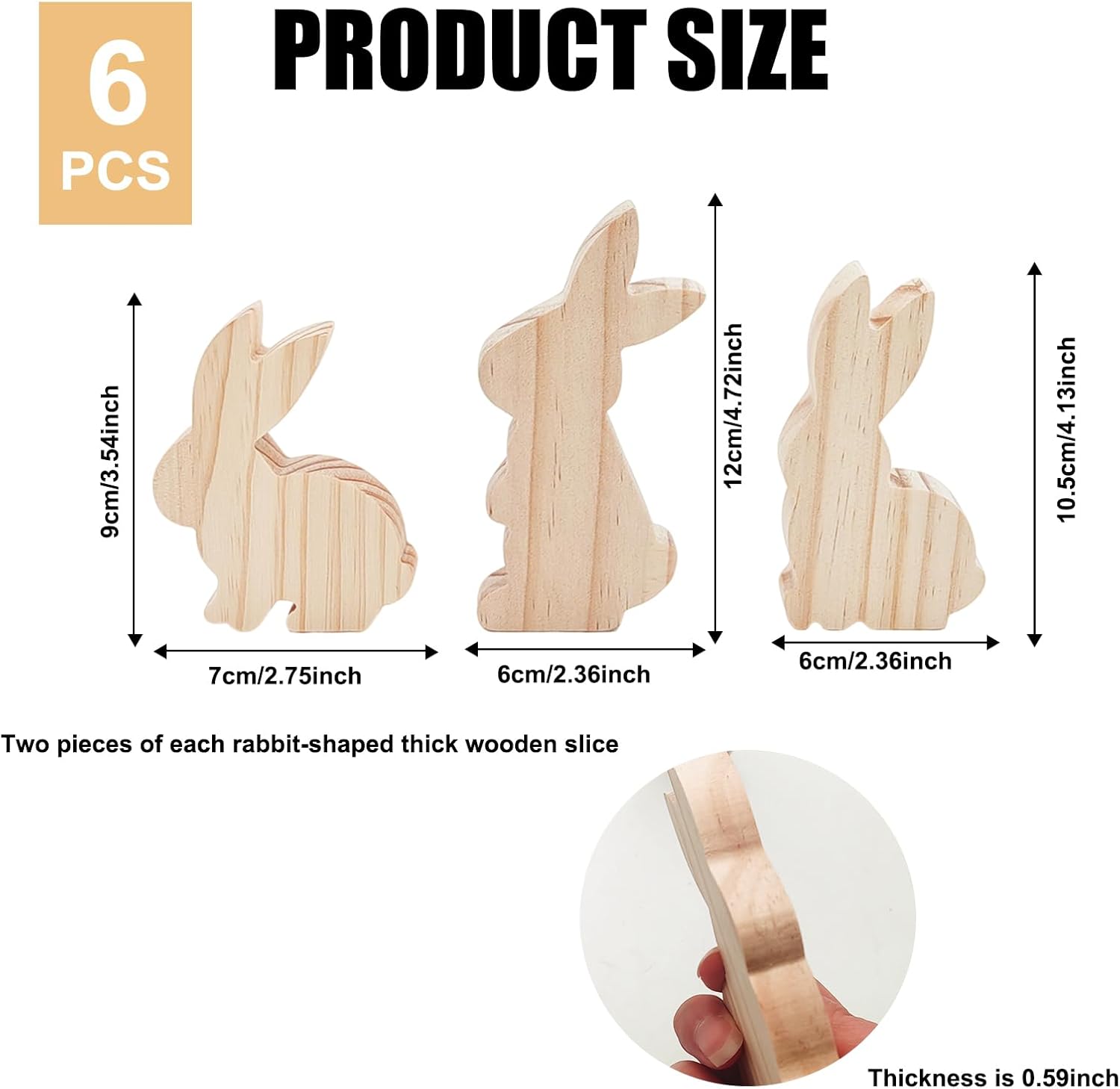 6 Pcs Happy Easter Bunny Wooden Blank Cutouts Unfinished Thick Shaped Table Wooden Signs Wood Blocks to Paint for DIY Crafts Holiday Home Tiered Tray Party Decorations Gift Making