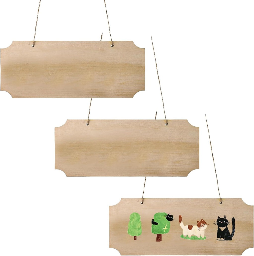 3 Pack Blank Wood Sign for Craft, Unfinished Hanging Wood Sign with Hole Blank Rectangle Hanging Wooden Plaque Door Wall Art Decoration for Painting Writing DIY Home Crafts