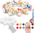 10 Pcs Wooden Easter Egg DIY Painting Kit ，Graffiti Art Crafts Spring Paint Your Own Easter Party Egg Statues ，Brushes Acrylic Paints Party Favor for Easter Spring Party Decorations