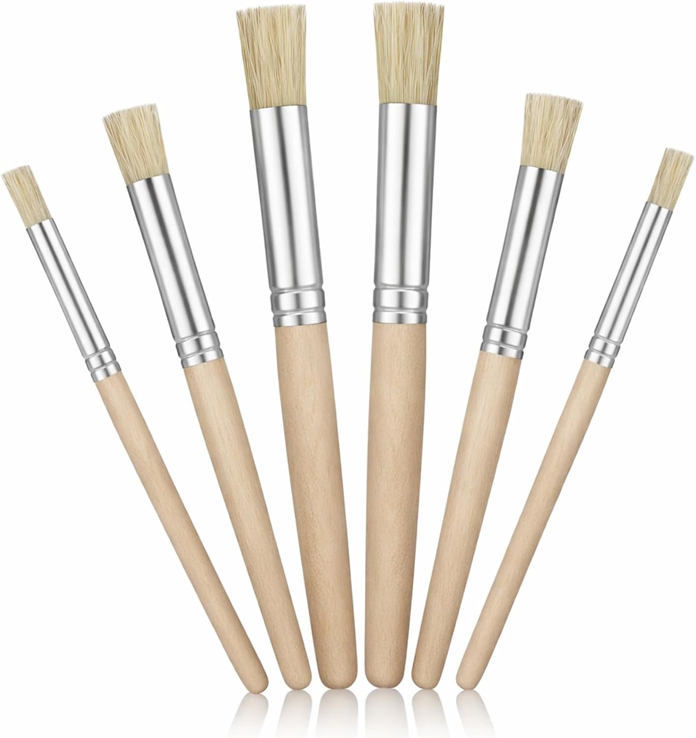 6 PCS Stencil Paint Brush Set, Natural Bristle Dome Stencil Brushes for Stenciling, Wooden Stippling Brush for Acrylic Oil Watercolor Paint, Painting on Wood Wall, DIY Craft, Card Making