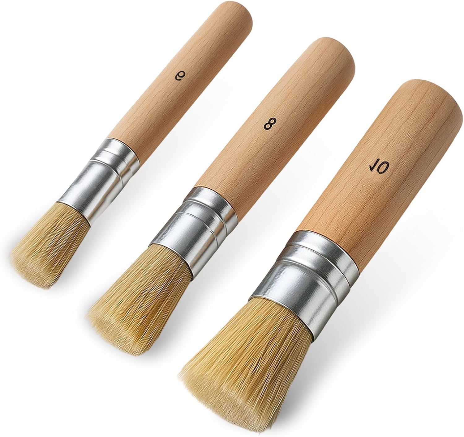 3 Pack Wooden Stencil Brush, Washable Bristle Stencils Brushes for Painting, Natural Bristle Stencil Brush for Acrylic Oil Watercolor Painting, Stencils Project, Card Making, DIY Art Crafts (6, 8, 10)