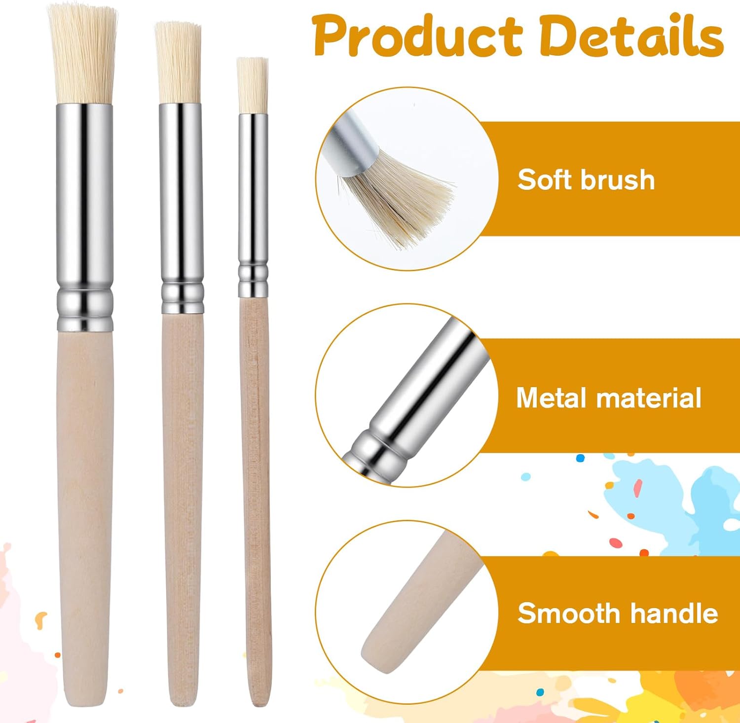 6Pcs Wooden Stencil Brushes, Natural Bristle Paint Brushes Set 3 Sizes Wood Paint Template Brush for Stencil Painting Acrylic Oil Watercolor DIY Art Crafts