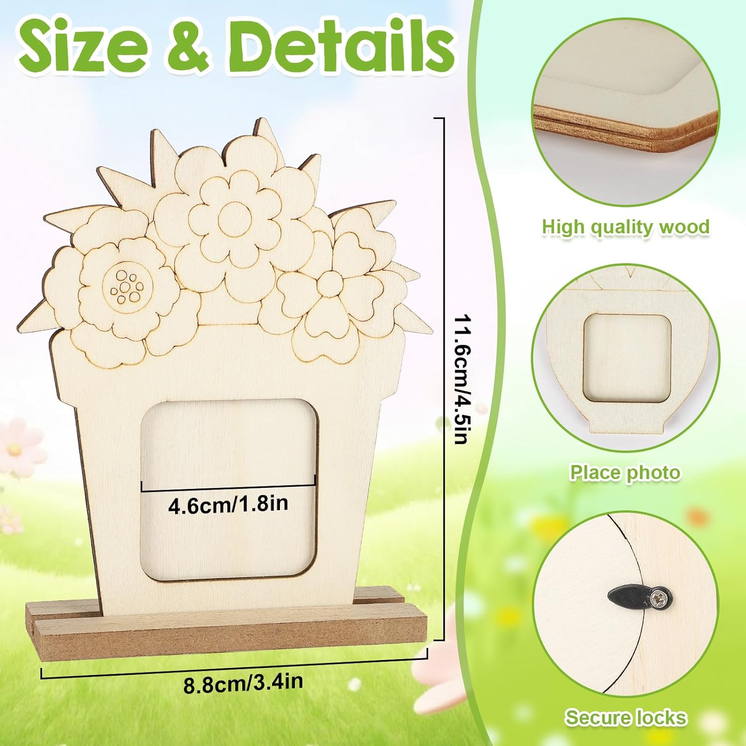8Pcs Flower Spring Wood Crafts to Paint, Wooden Flowers Picture Frame for Craft, Unfinished Spring Picture Frame Craft for Painting, DIY Mother’s Day Gifts Flower Cutouts for Painting Decorations