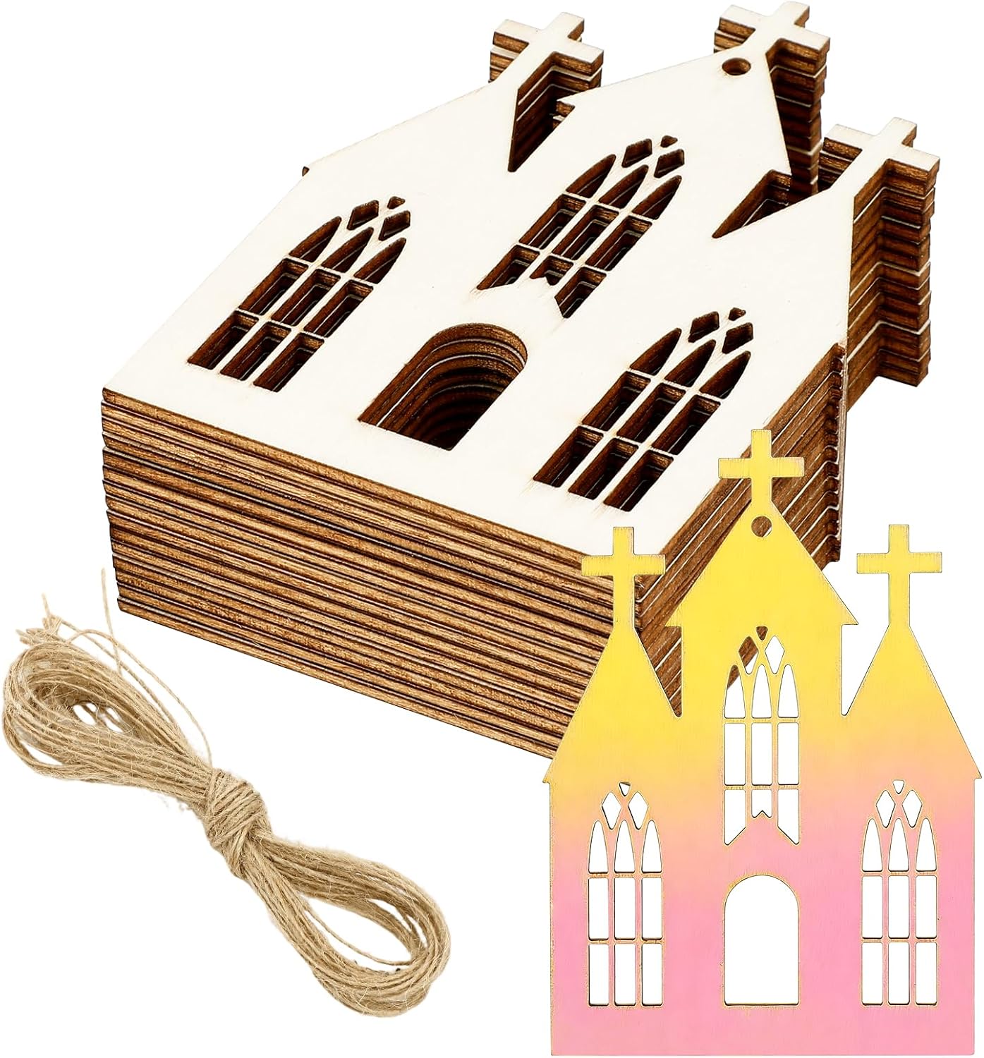 30 Pcs Wooden Church Crafts Unfinished Wooden Church Cutouts Hanging Ornaments DIY Gift Tags for Home Party Decoration Craft Project