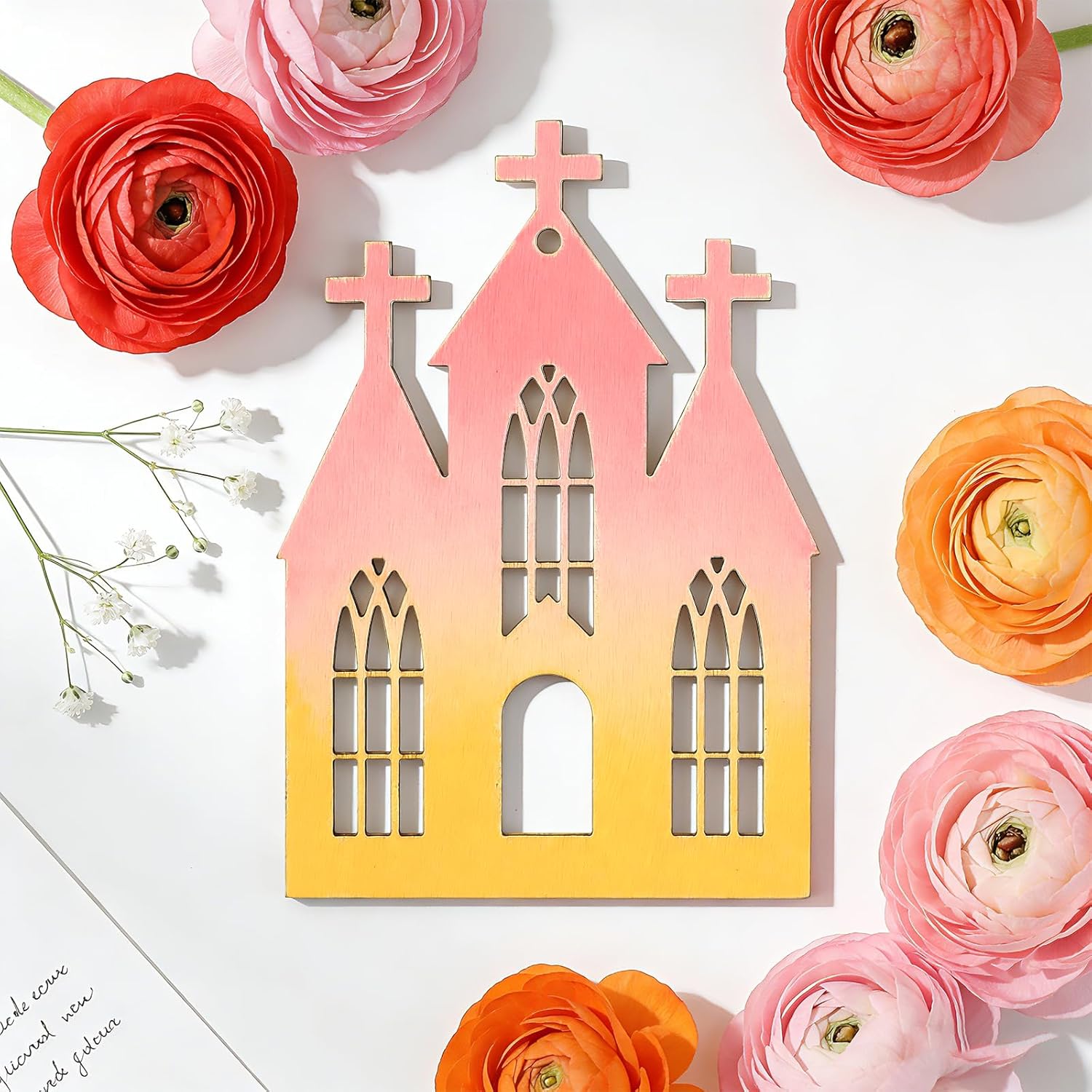 30 Pcs Wooden Church Crafts Unfinished Wooden Church Cutouts Hanging Ornaments DIY Gift Tags for Home Party Decoration Craft Project