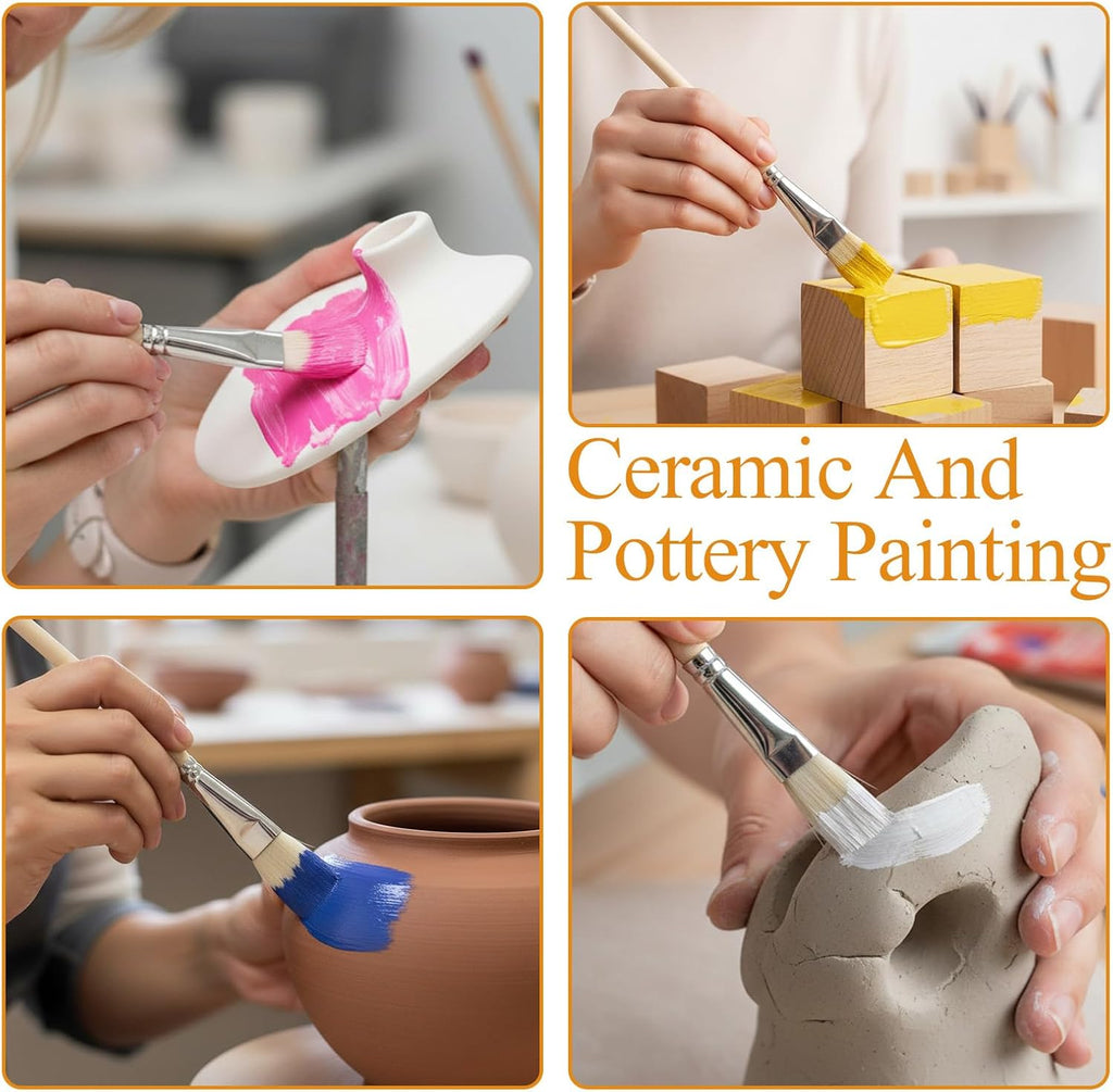 10 Pcs Glaze Brushes, Ceramic Paint Brush Set Glazing Brushes for Pottery, Wooden Fan Mop Paint Brush for Glazing, Ceramic, Watercolor, Graffiti Coloring