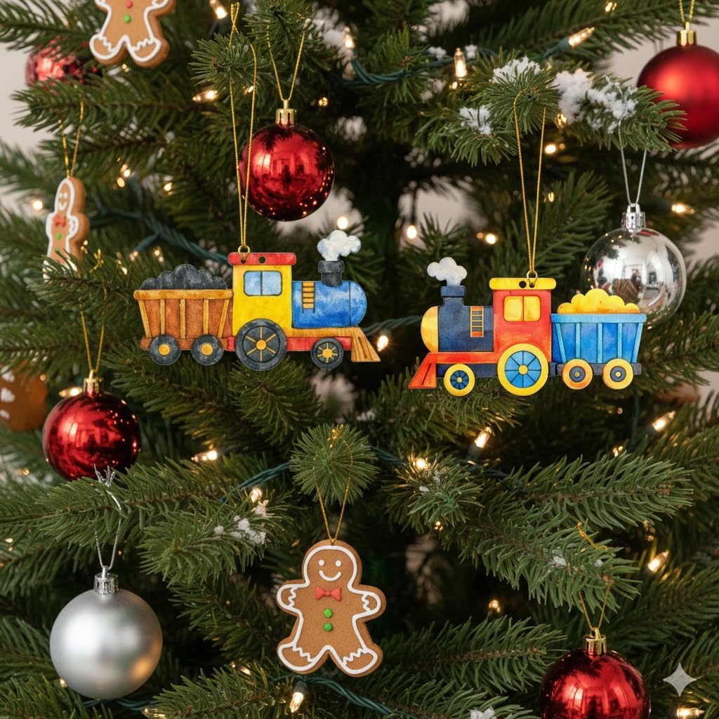 30Pcs Wooden Train Ornaments to Paint Unfinished Train Cars Cutouts Transports Theme DIY Craft for Unfinished Train Wood Slice for Hanging Holiday Party Decoration (Style E)