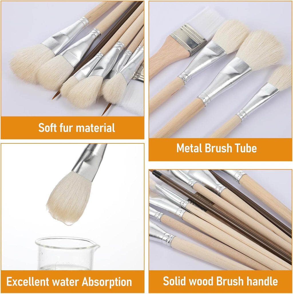 10 Pcs Glaze Brushes, Ceramic Paint Brush Set Glazing Brushes for Pottery, Wooden Fan Mop Paint Brush for Glazing, Ceramic, Watercolor, Graffiti Coloring