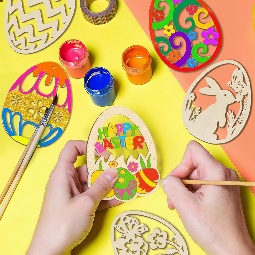 36Pc Easter Ornaments,DIY Wooden Easter Eggs Unfinished Wood Chips That Can Be Painted,Suitable for Craft Making Hanging Decorations Spring Party Events and Art Projects
