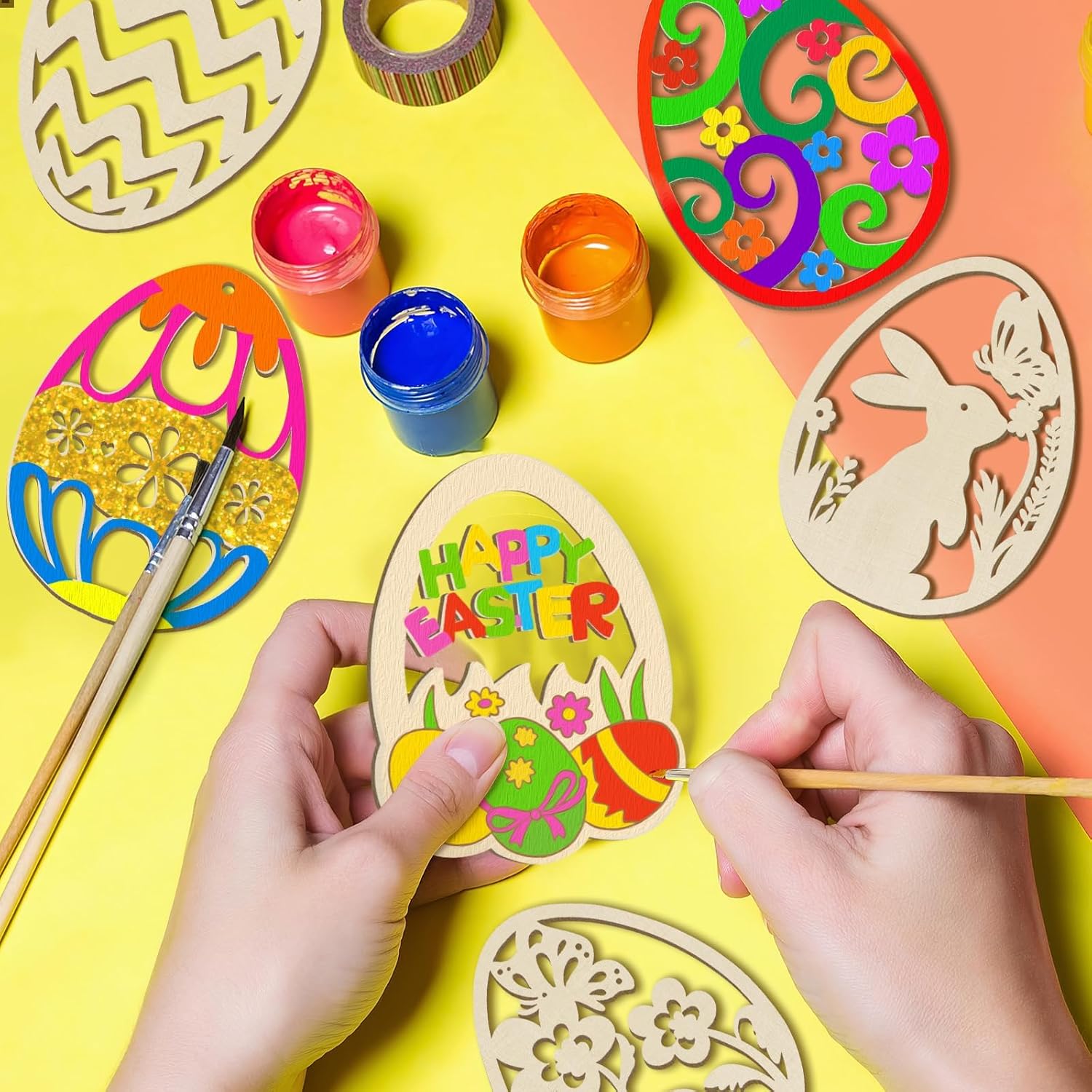 36Pc Easter Ornaments,DIY Wooden Easter Eggs Unfinished Wood Chips That Can Be Painted,Suitable for Craft Making Hanging Decorations Spring Party Events and Art Projects