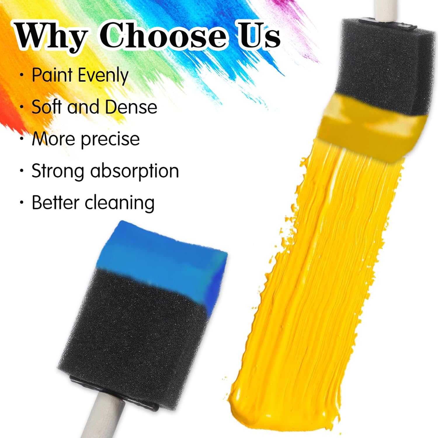 8 Pcs Foam Paint Brushes Set, 4 Sizes Wood Handle Sponge Paint Brush 1" 1.57" 2" 3" Sponge Brushes with Wooden Handle for PaintingStaining Varnishes DIY Craft Projects