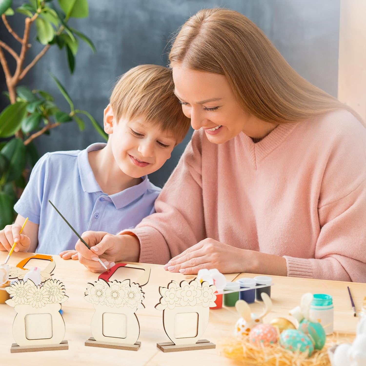 8Pcs Flower Spring Wood Crafts to Paint, Wooden Flowers Picture Frame for Craft, Unfinished Spring Picture Frame Craft for Painting, DIY Mother’s Day Gifts Flower Cutouts for Painting Decorations