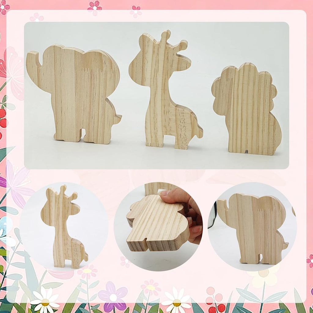 3 Pcs Wooden Blank Cutouts Unfinished Thick Shaped Table Wooden Signs Wood Blocks to Paint for DIY Crafts Holiday Home Tiered Tray Party Decorations Gift Making (Animal)