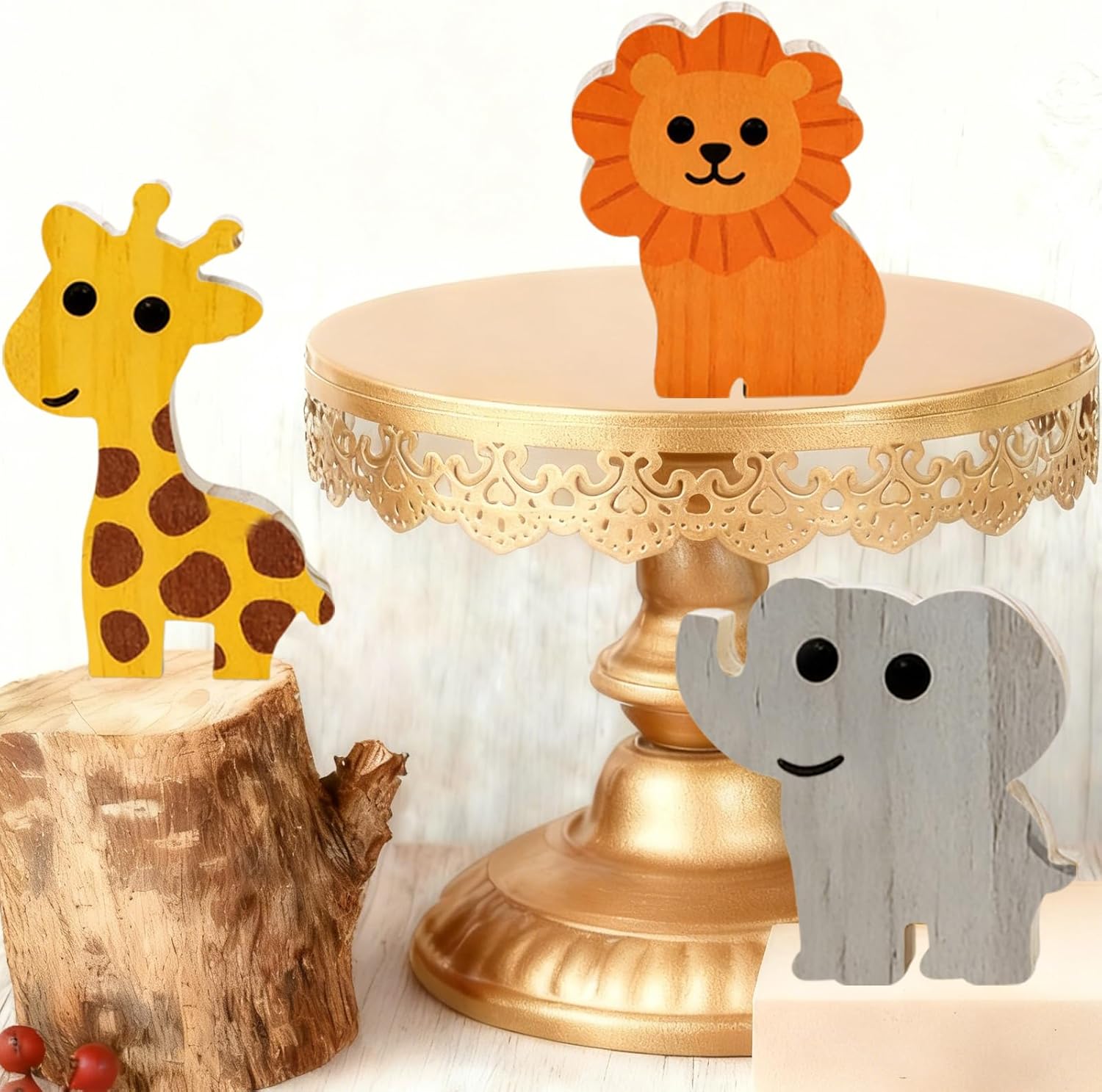 3 Pcs Wooden Blank Cutouts Unfinished Thick Shaped Table Wooden Signs Wood Blocks to Paint for DIY Crafts Holiday Home Tiered Tray Party Decorations Gift Making (Animal)