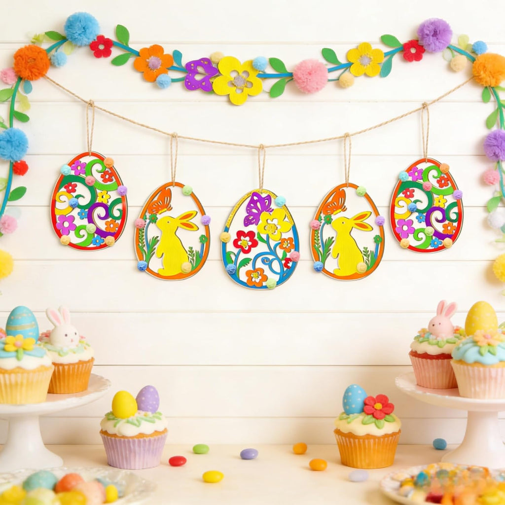 36Pc Easter Ornaments,DIY Wooden Easter Eggs Unfinished Wood Chips That Can Be Painted,Suitable for Craft Making Hanging Decorations Spring Party Events and Art Projects
