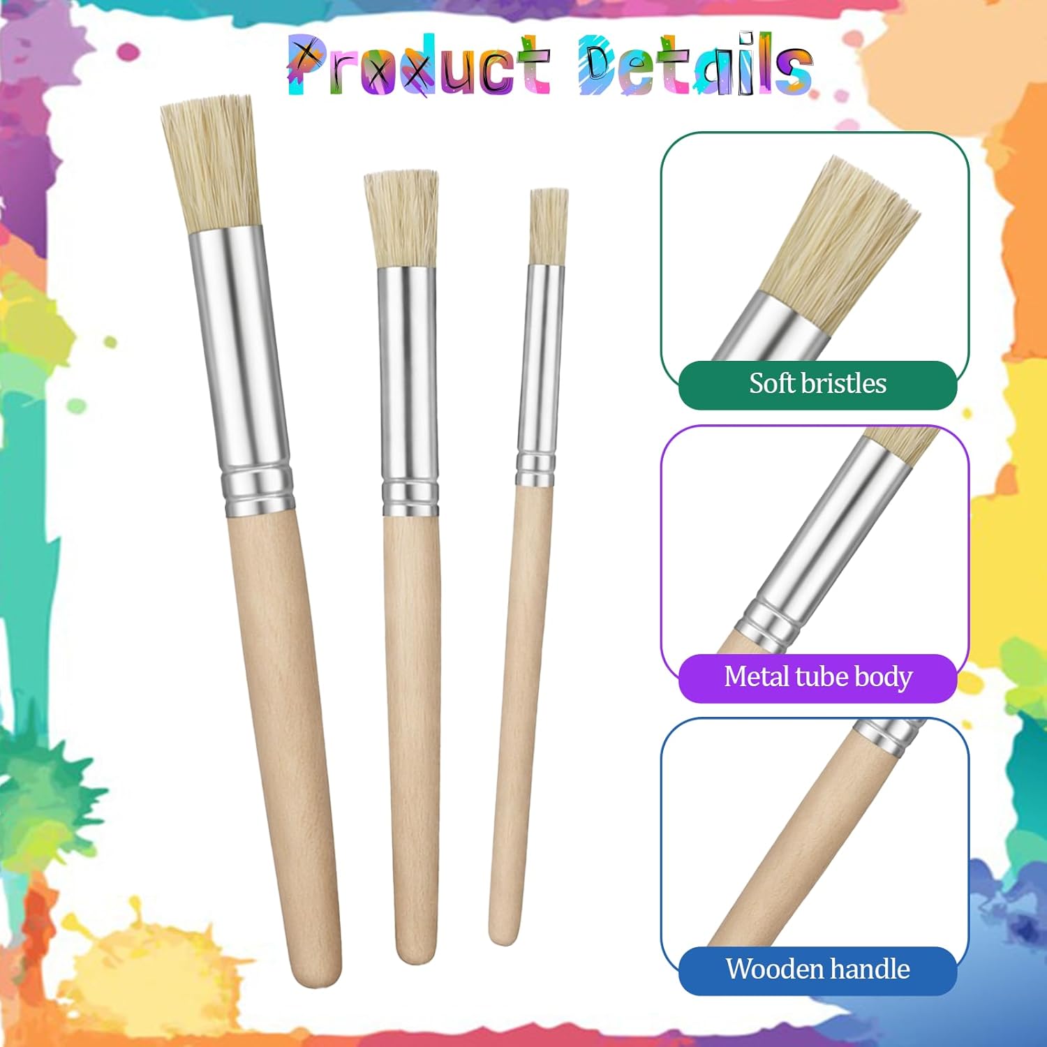 6 PCS Stencil Paint Brush Set, Natural Bristle Dome Stencil Brushes for Stenciling, Wooden Stippling Brush for Acrylic Oil Watercolor Paint, Painting on Wood Wall, DIY Craft, Card Making