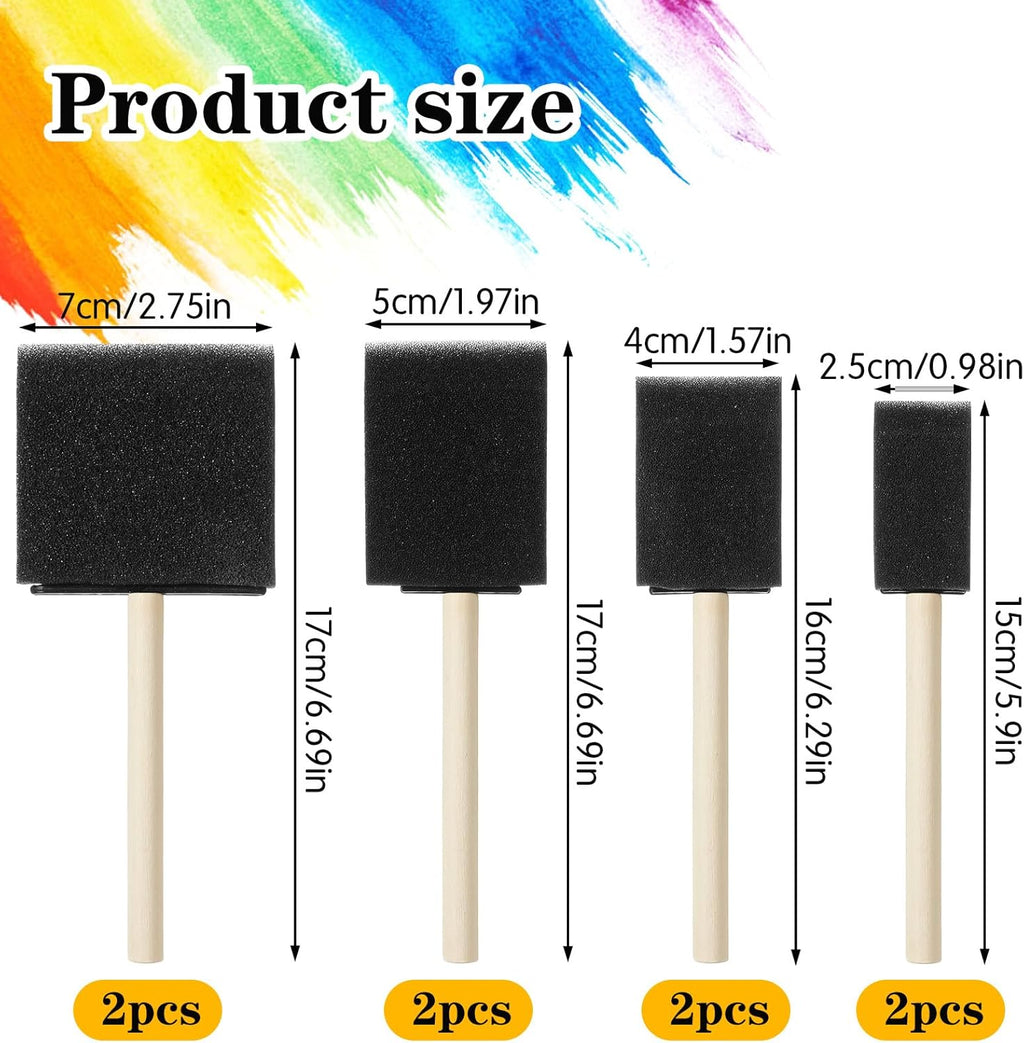 8 Pcs Foam Paint Brushes Set, 4 Sizes Wood Handle Sponge Paint Brush 1" 1.57" 2" 3" Sponge Brushes with Wooden Handle for PaintingStaining Varnishes DIY Craft Projects
