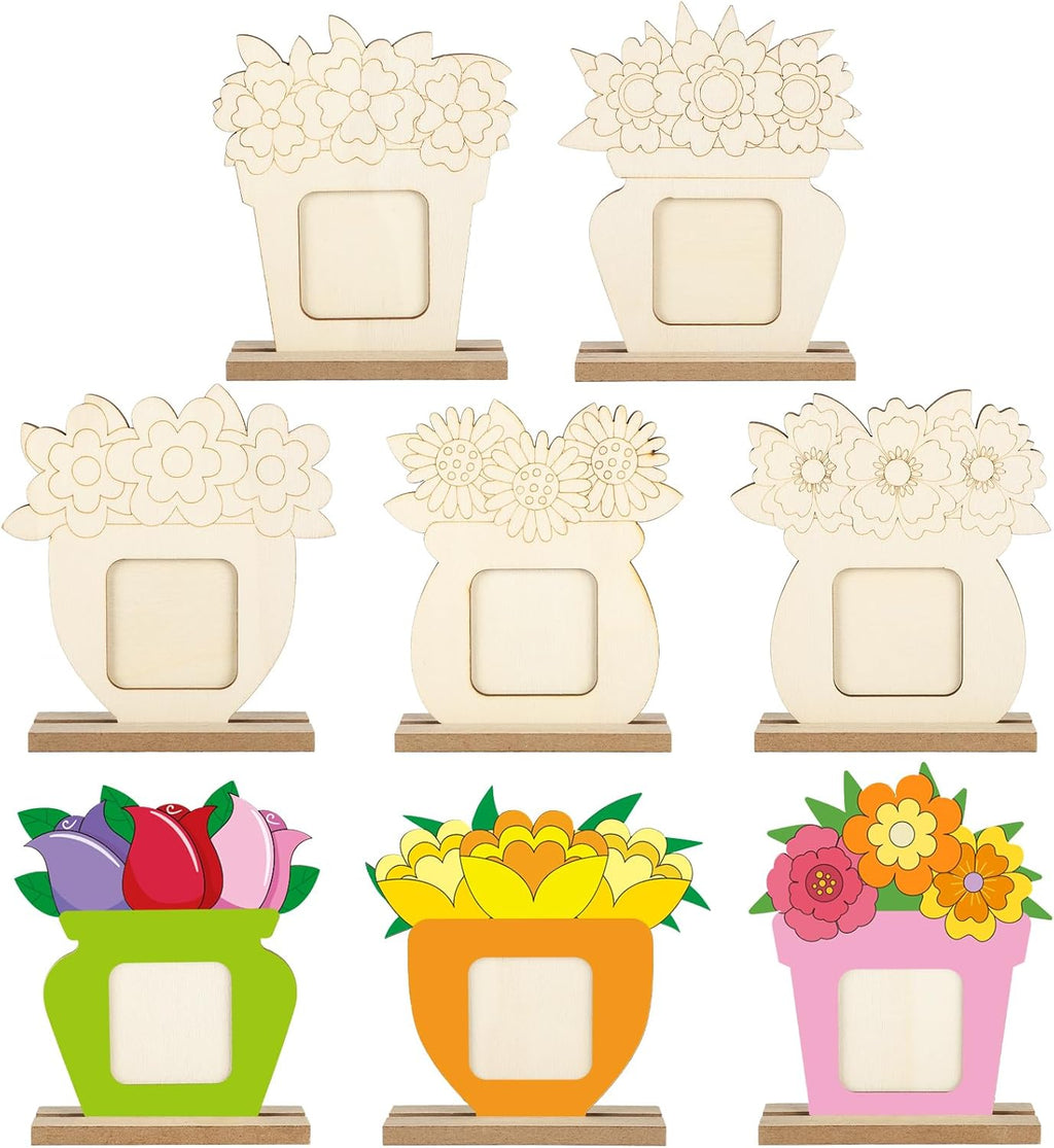 8Pcs Flower Spring Wood Crafts to Paint, Wooden Flowers Picture Frame for Craft, Unfinished Spring Picture Frame Craft for Painting, DIY Mother’s Day Gifts Flower Cutouts for Painting Decorations