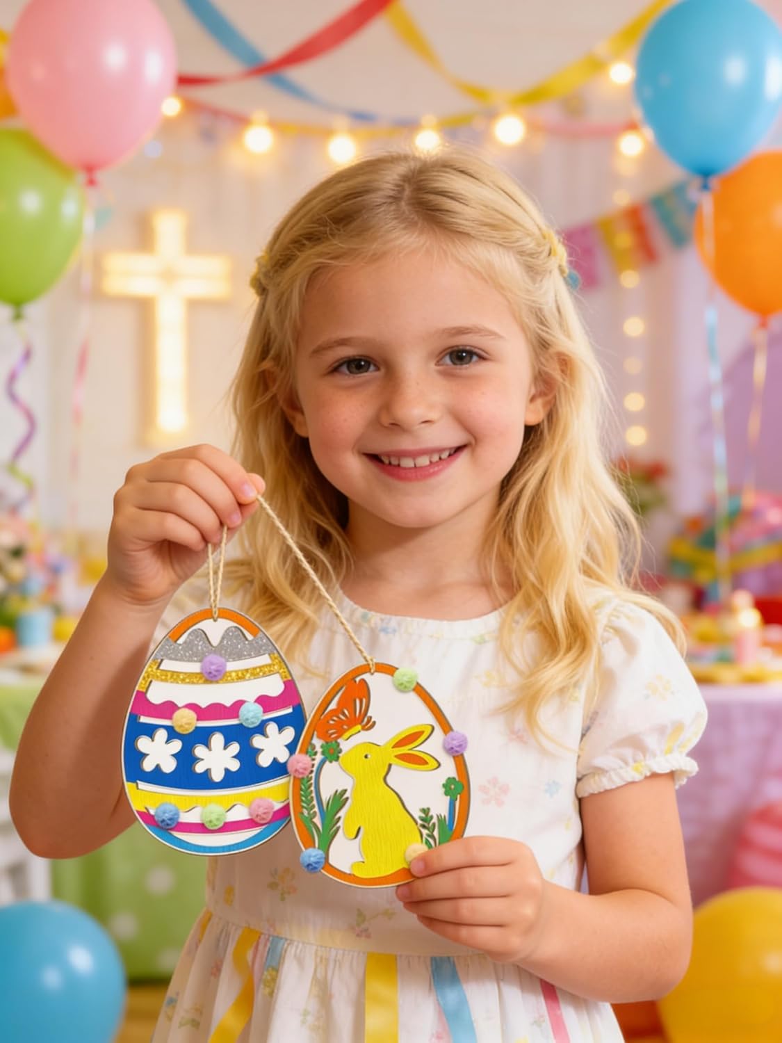 36Pc Easter Ornaments,DIY Wooden Easter Eggs Unfinished Wood Chips That Can Be Painted,Suitable for Craft Making Hanging Decorations Spring Party Events and Art Projects