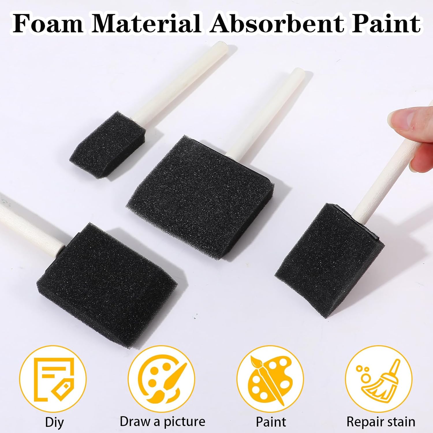 8 Pcs Foam Paint Brushes Set, 4 Sizes Wood Handle Sponge Paint Brush 1" 1.57" 2" 3" Sponge Brushes with Wooden Handle for PaintingStaining Varnishes DIY Craft Projects