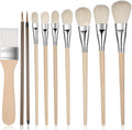 10 Pcs Glaze Brushes, Ceramic Paint Brush Set Glazing Brushes for Pottery, Wooden Fan Mop Paint Brush for Glazing, Ceramic, Watercolor, Graffiti Coloring