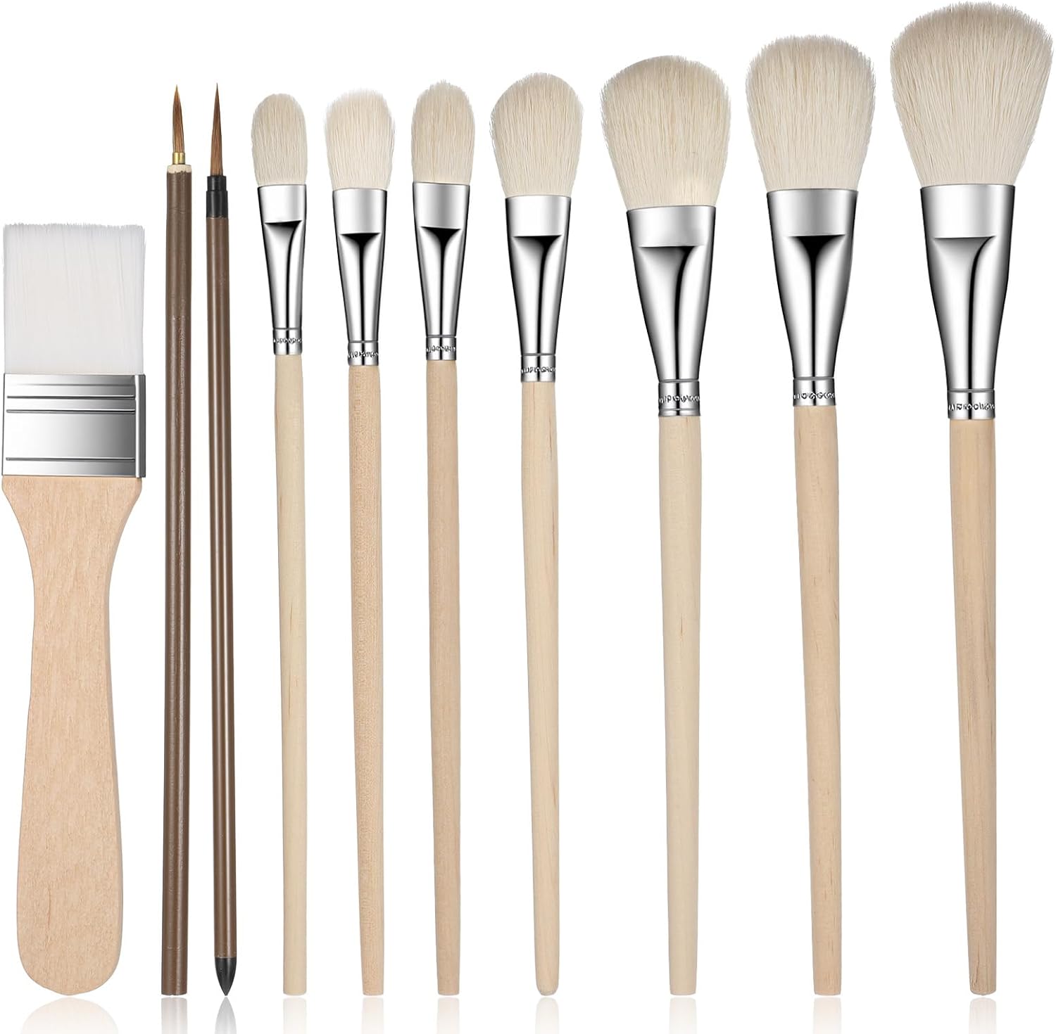 10 Pcs Glaze Brushes, Ceramic Paint Brush Set Glazing Brushes for Pottery, Wooden Fan Mop Paint Brush for Glazing, Ceramic, Watercolor, Graffiti Coloring