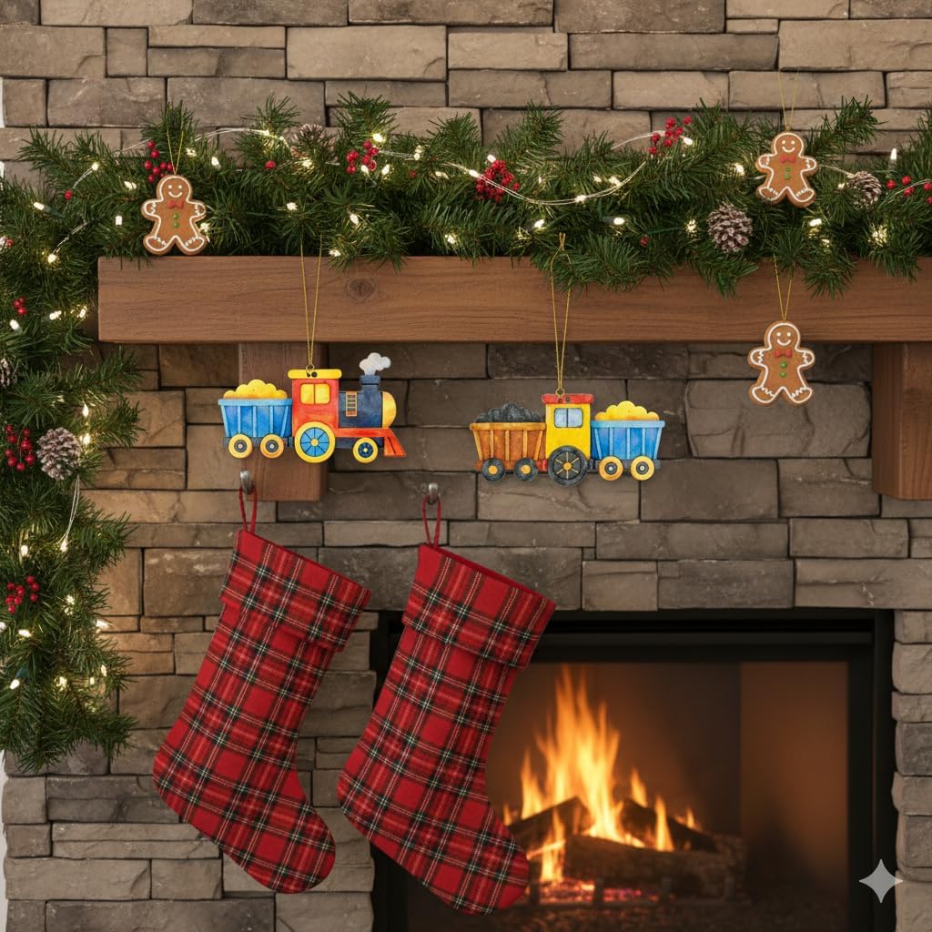 30Pcs Wooden Train Ornaments to Paint Unfinished Train Cars Cutouts Transports Theme DIY Craft for Unfinished Train Wood Slice for Hanging Holiday Party Decoration (Style E)
