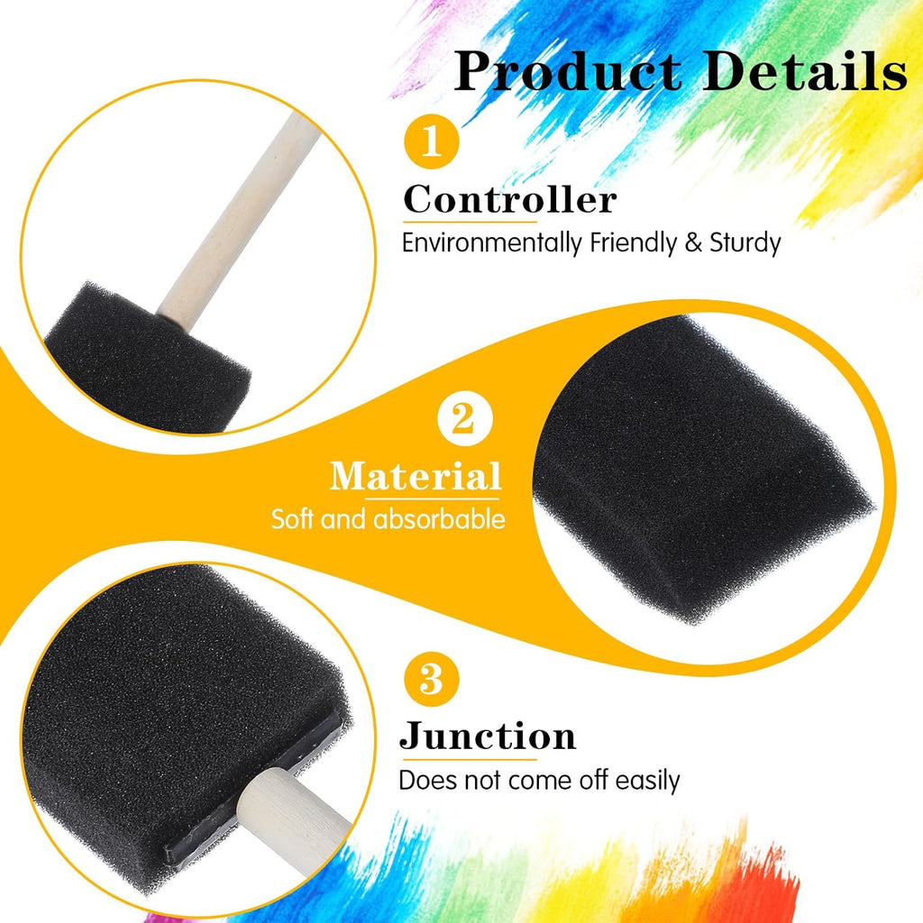 8 Pcs Foam Paint Brushes Set, 4 Sizes Wood Handle Sponge Paint Brush 1" 1.57" 2" 3" Sponge Brushes with Wooden Handle for PaintingStaining Varnishes DIY Craft Projects