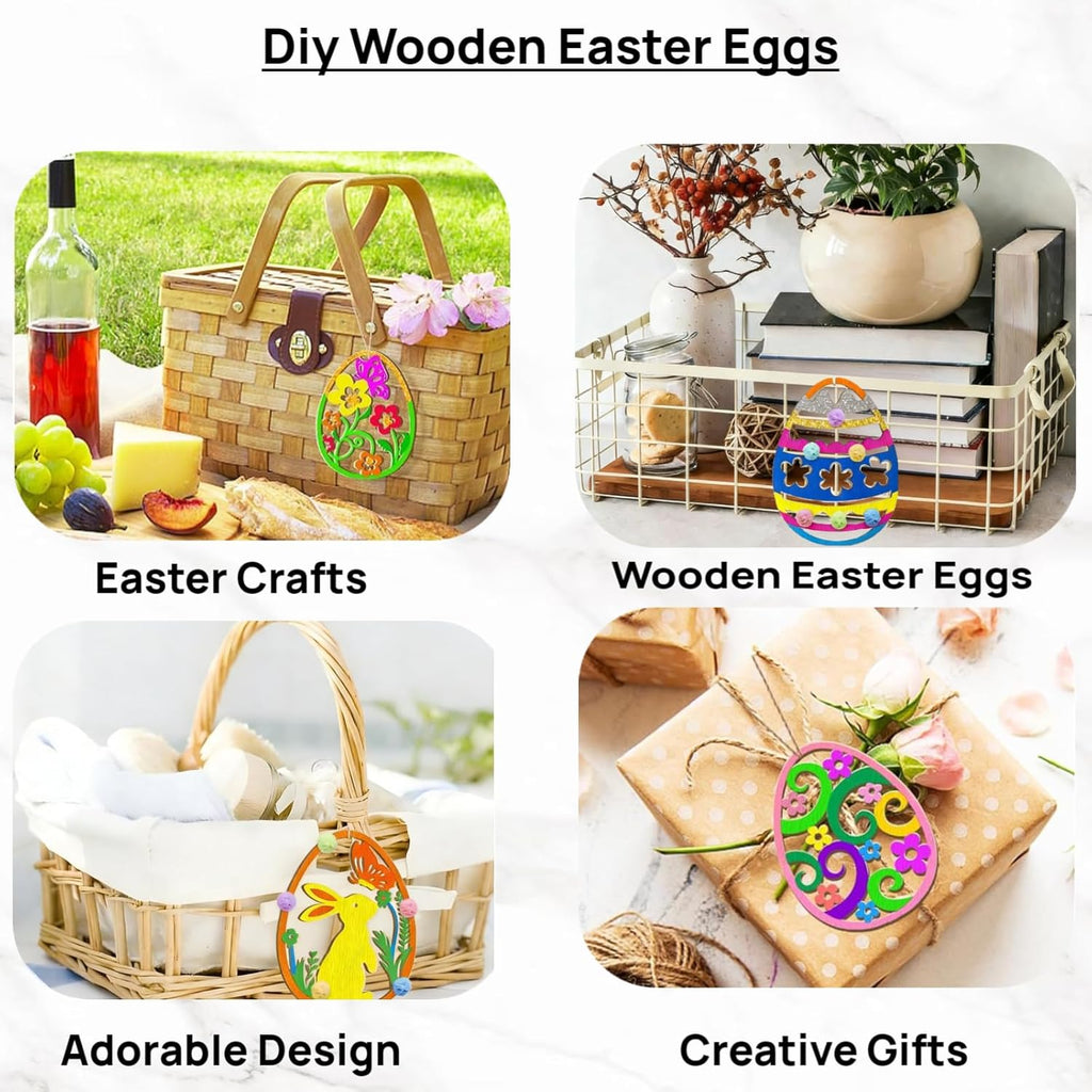 36Pc Easter Ornaments,DIY Wooden Easter Eggs Unfinished Wood Chips That Can Be Painted,Suitable for Craft Making Hanging Decorations Spring Party Events and Art Projects
