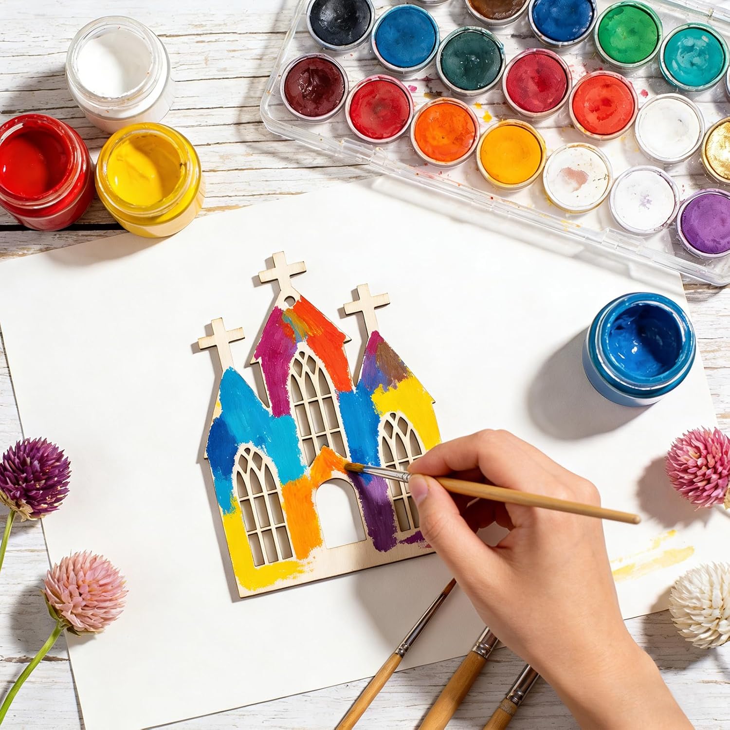 30 Pcs Wooden Church Crafts Unfinished Wooden Church Cutouts Hanging Ornaments DIY Gift Tags for Home Party Decoration Craft Project