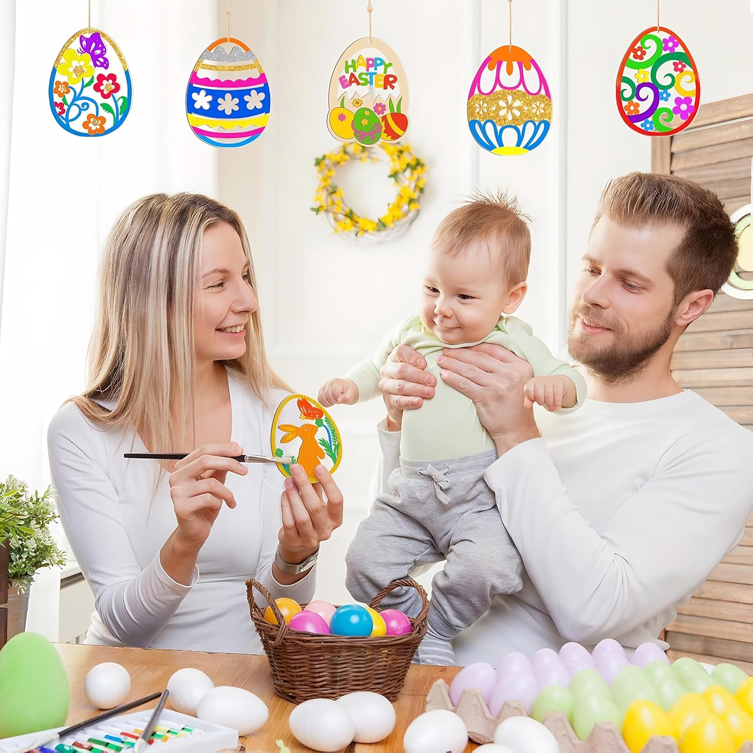 36Pc Easter Ornaments,DIY Wooden Easter Eggs Unfinished Wood Chips That Can Be Painted,Suitable for Craft Making Hanging Decorations Spring Party Events and Art Projects