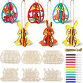 48PCS/24Set Easter Crafts Set to Paint, 3D Wooden Hollow Bunny Egg Flower Cutouts, Unfinished Blank Wood Slices Ornament for DIY Crafts Hanging Decorations with Drawing Pen & Hang Cords