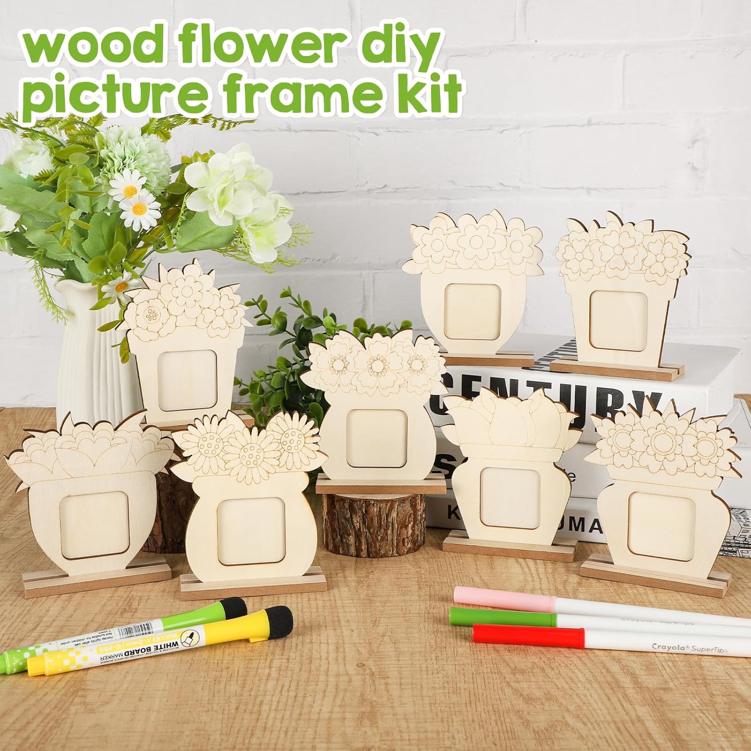8Pcs Flower Spring Wood Crafts to Paint, Wooden Flowers Picture Frame for Craft, Unfinished Spring Picture Frame Craft for Painting, DIY Mother’s Day Gifts Flower Cutouts for Painting Decorations